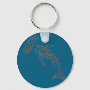 Hammerhead shark hawaiian polynesian tribal tattoo keychain