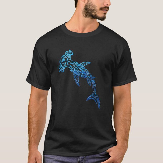 Hammerhead Shark Hawaiian Polynesian Tribal Tattoo T-Shirt (Front)