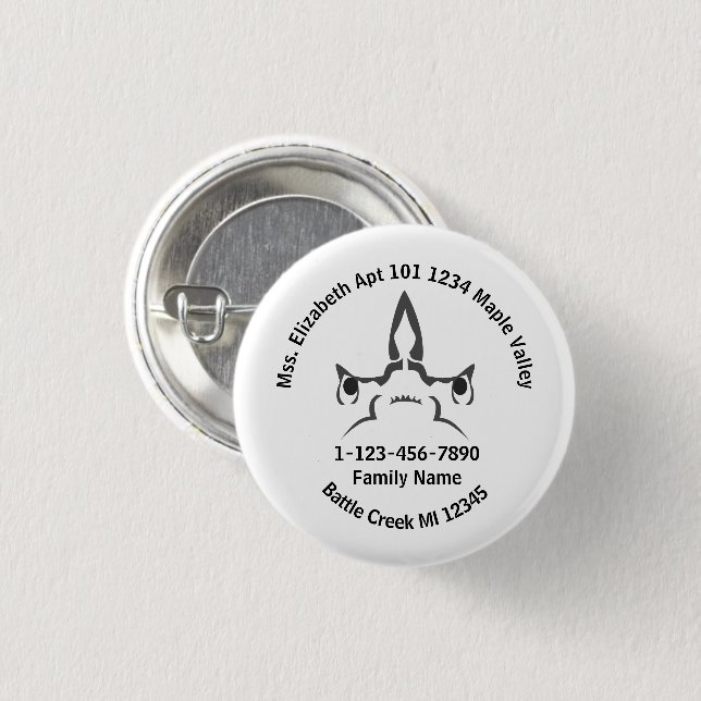 Hammerhead Shark Lost Family Home Address  1 Inch Round Button (Front & Back)