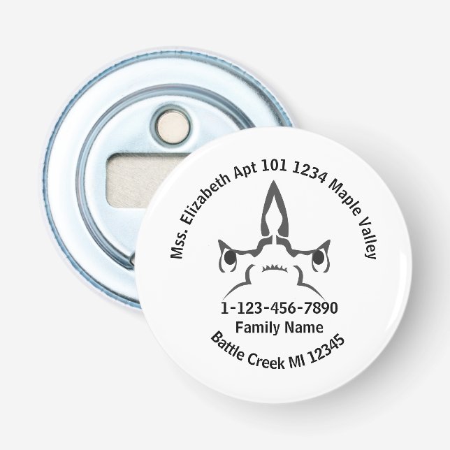 Hammerhead Shark Lost Family Home Address Bottle Opener (Front)