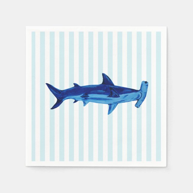 Hammerhead Shark Painting Blue Stripe Napkin (Front)