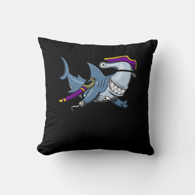 Hammerhead Shark Pirate Ocean Throw Pillow (Front)