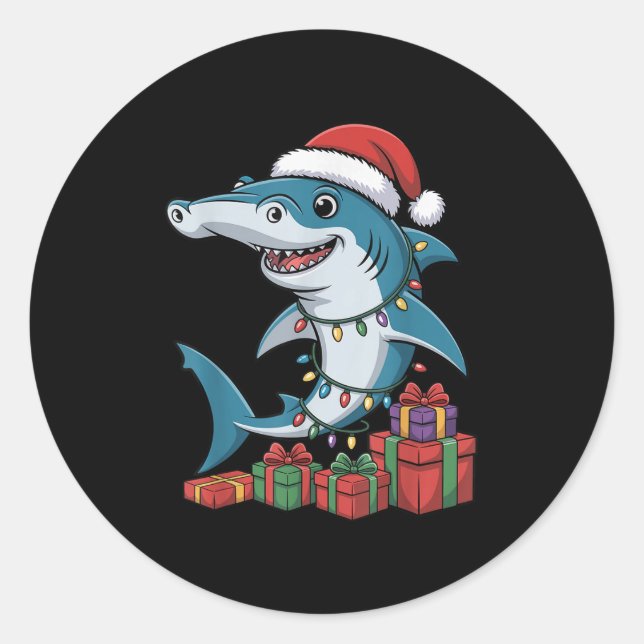 Hammerhead Shark Santa Hat Christmas Funny Marine  Classic Round Sticker (Front)