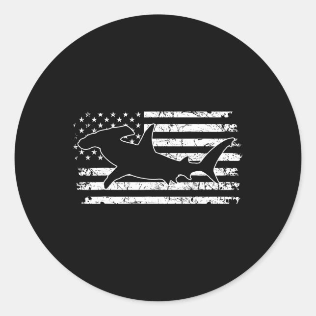 Hammerhead Shark Us Flag Independence Day  Classic Round Sticker (Front)
