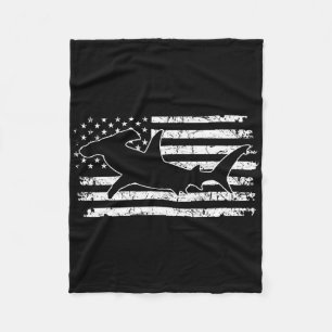 Hammerhead Shark Us Flag Independence Day  Fleece Blanket