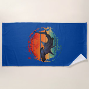 HAMMERHEAD SHARK VINTAGE SUNSET BEACH TOWEL