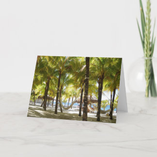 Hammock and Palm Trees by the Ocean Greeting Card