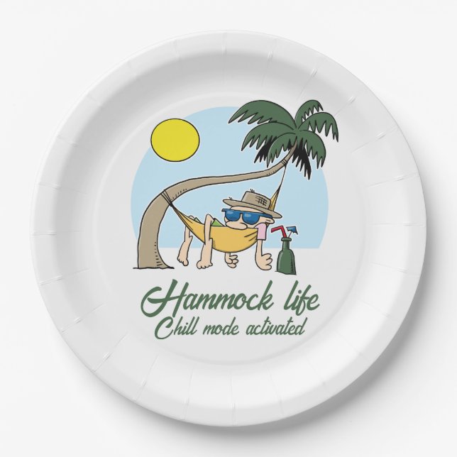 Hammock Life Chill Mode Activated Funny Cartoon Paper Plate (Front)