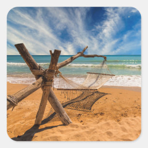 Hammock on a Tropical Beach Resort   Thailand Square Sticker