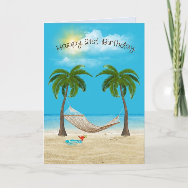 Hammock on Beach 21st Birthday Card (Front)