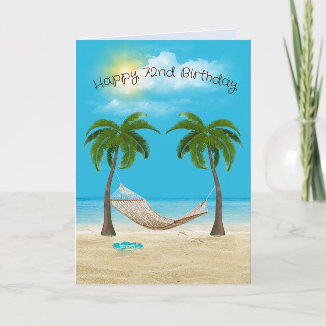 Hammock on Beach 72nd Birthday Card (Front)