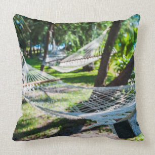 Hammock on the beach, Fiji Throw Pillow