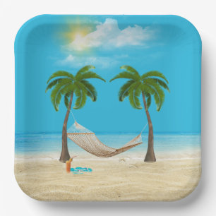 Hammock on Tropical Beach  Paper Plate
