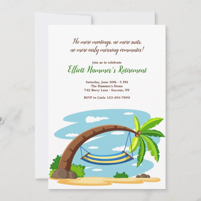 Hammock Under Coconut Tree Retirement Party Invitation (Front)