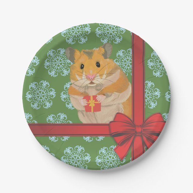 Hammy Christmas Hamster Christmas Paper Plate (Front)