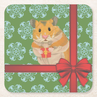 Hammy Christmas Hamster Christmas Square Paper Coaster
