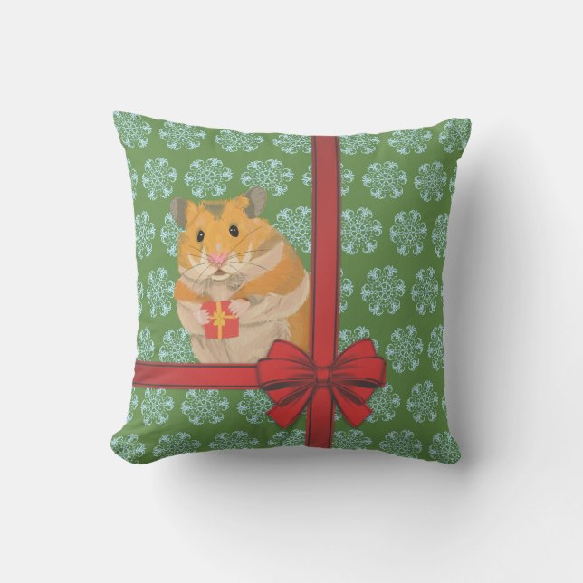 Hammy Christmas Hamster Christmas Throw Pillow (Front)