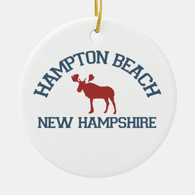 Hampton Beach - Moose Design. Ceramic Ornament (Front)