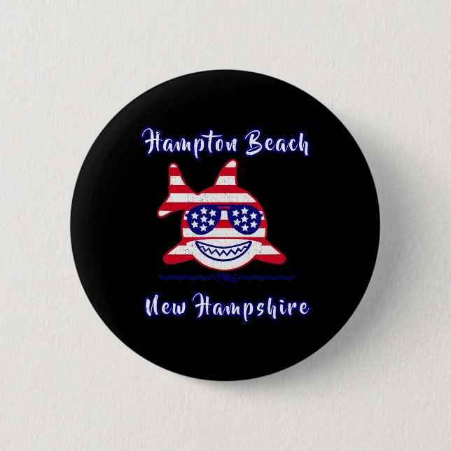 Hampton Beach New Hampshire Patriotic Usa Flag Whi 2 Inch Round Button (Front)