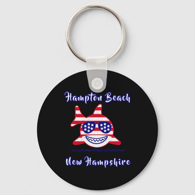 Hampton Beach New Hampshire Patriotic Usa Flag Whi Keychain (Front)