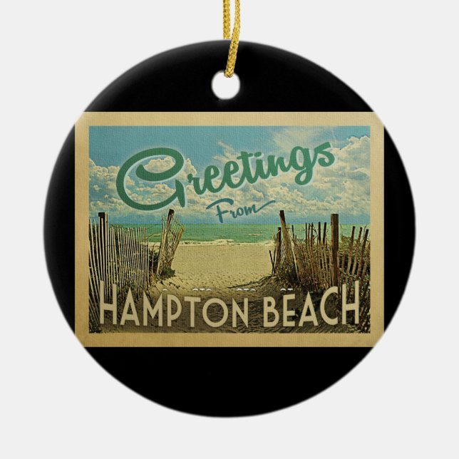 Hampton Beach Vintage Travel Ceramic Ornament (Front)