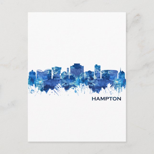 Hampton Virginia Skyline Blue Invitation Postcard (Front)