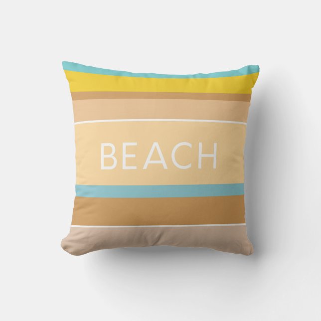 Hamptons Beach House Sand Sea and Sun Striped Throw Pillow (Front)