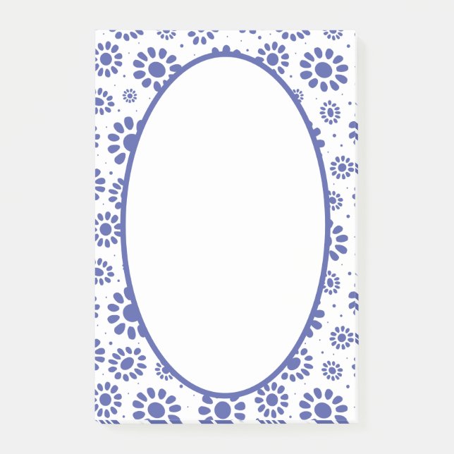 Hampton's Blue White Abstract Floral Patterned Post-it Notes (Front)