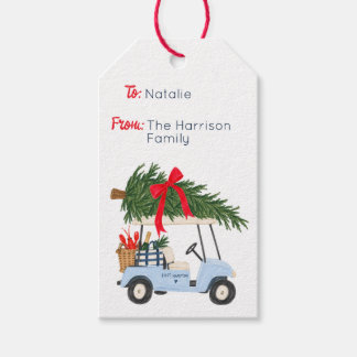 Hamptons Christmas Golf Cart  Gift Tags
