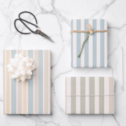 Hamptons Duck Egg Blue & Sage Stripes Wrapping Paper Sheet