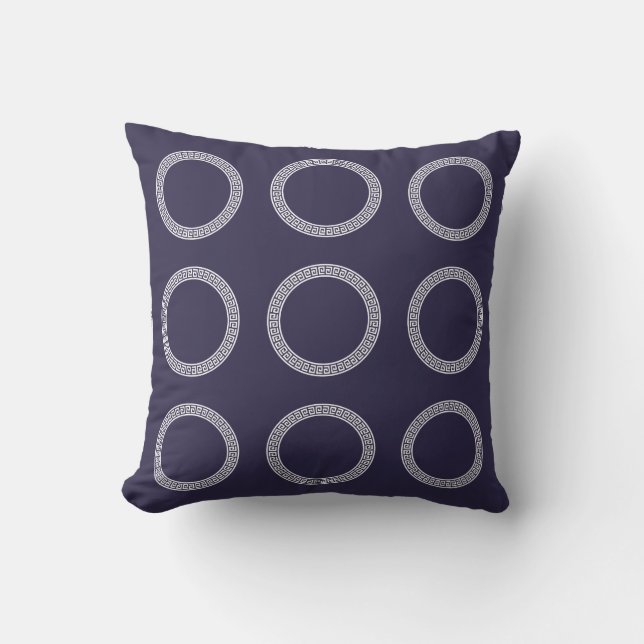 Hamptons Style Navy Indigo Blue White Geometric Throw Pillow (Front)