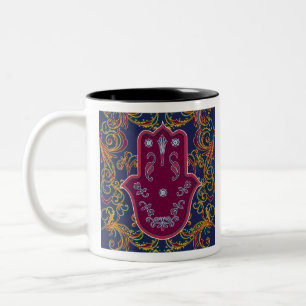 Hamsa and Star of David 2 mystic jewish symbols Two-Tone Coffee Mug