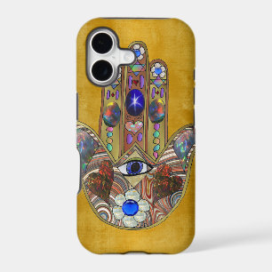 Hamsa Cœurs Fleurs Opale Art sur Or