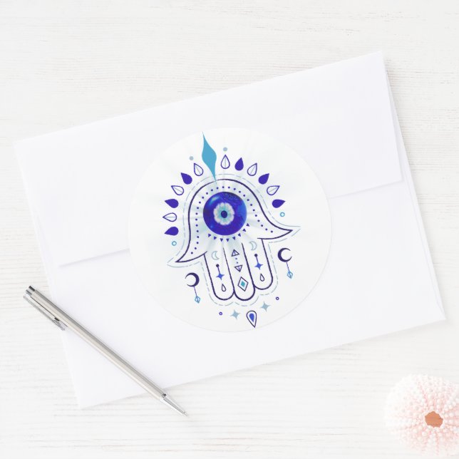 Hamsa Evil Eye Hand Classic Round Sticker (Envelope)