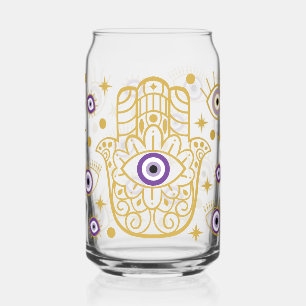 Hamsa Evil Eye Protection Purple Can Glass