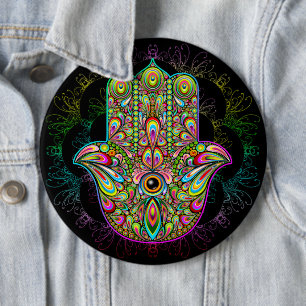 Hamsa Fatma Hand Psychedelic Art 6 Inch Round Button