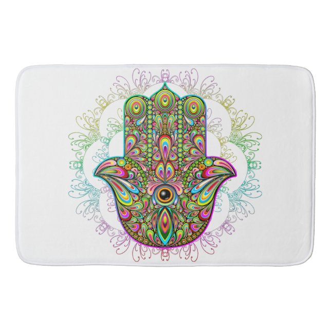 Hamsa Fatma Hand Psychedelic Art Bath Mat (Front)