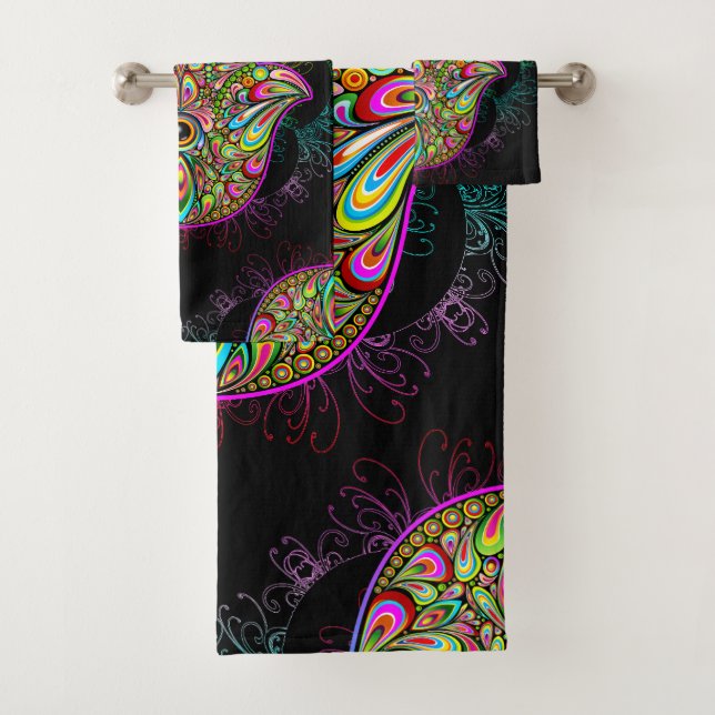 Hamsa Fatma Hand Psychedelic Art Bath Towel Set (Insitu)