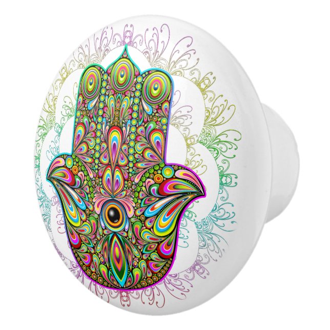 Hamsa Fatma Hand Psychedelic Art Ceramic Knob (Right)