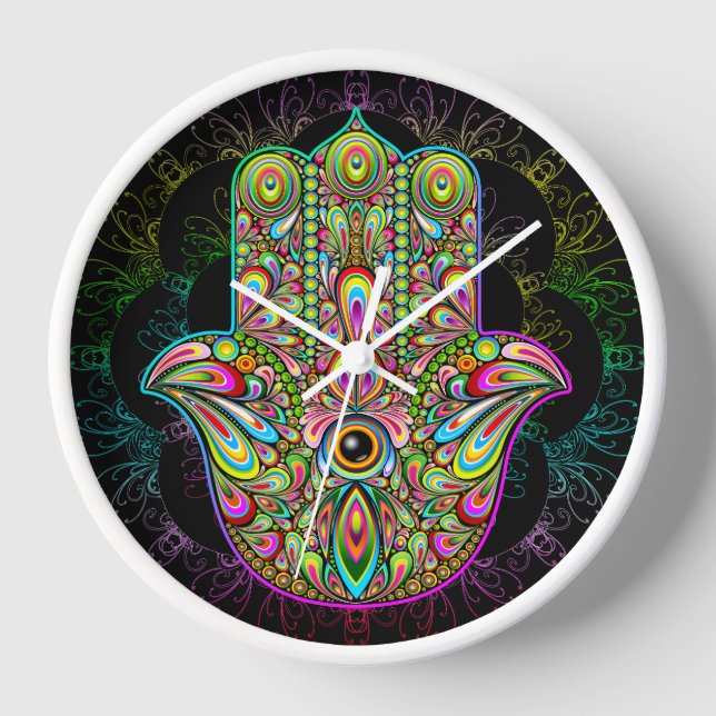 Hamsa Fatma Hand Psychedelic Art Clock (Front)