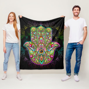 Hamsa Fatma Hand Psychedelic Art Fleece Blanket