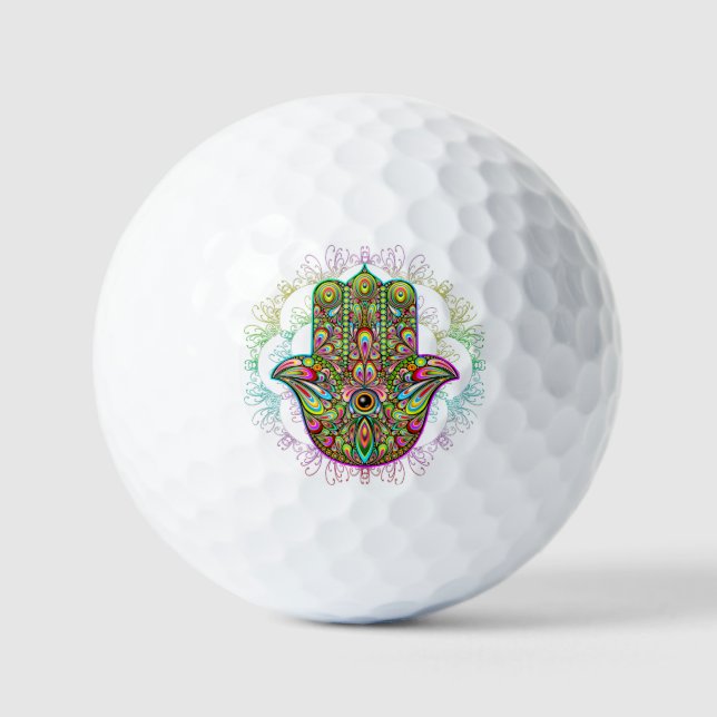 Hamsa Fatma Hand Psychedelic Art Golf Balls (Front)