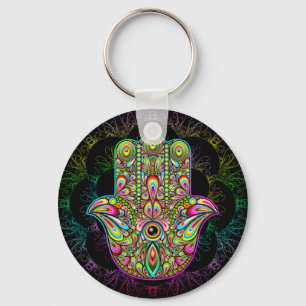 Hamsa Fatma Hand Psychedelic Art Keychain