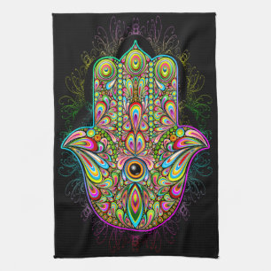 Hamsa Fatma Hand Psychedelic Art Kitchen Towel