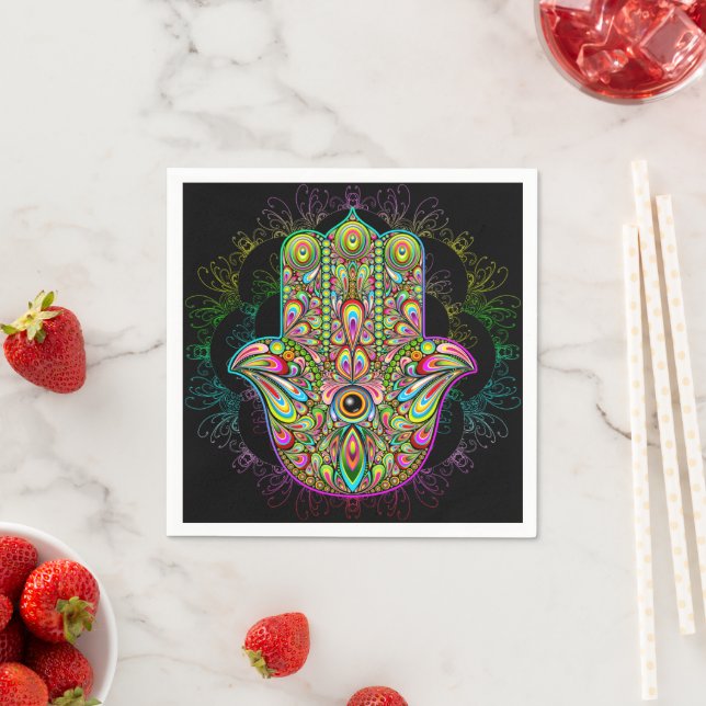 Hamsa Fatma Hand Psychedelic Art Napkin (Insitu)