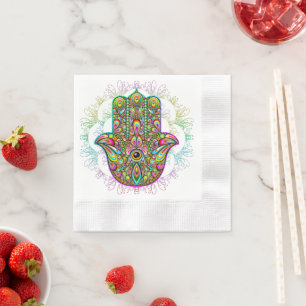 Hamsa Fatma Hand Psychedelic Art Napkin