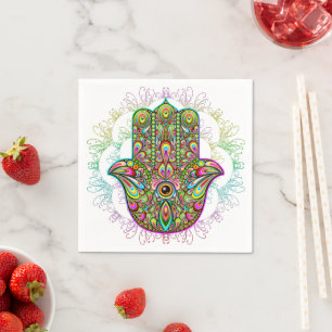 Hamsa Fatma Hand Psychedelic Art Napkin
