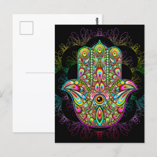 Hamsa Fatma Hand Psychedelic Art Postcard