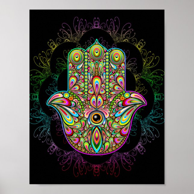 Hamsa Fatma Hand Psychedelic Art Poster (Front)