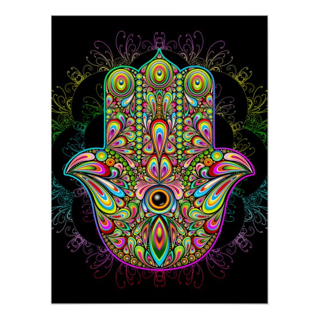 Hamsa Fatma Hand Psychedelic Art Poster (Front)